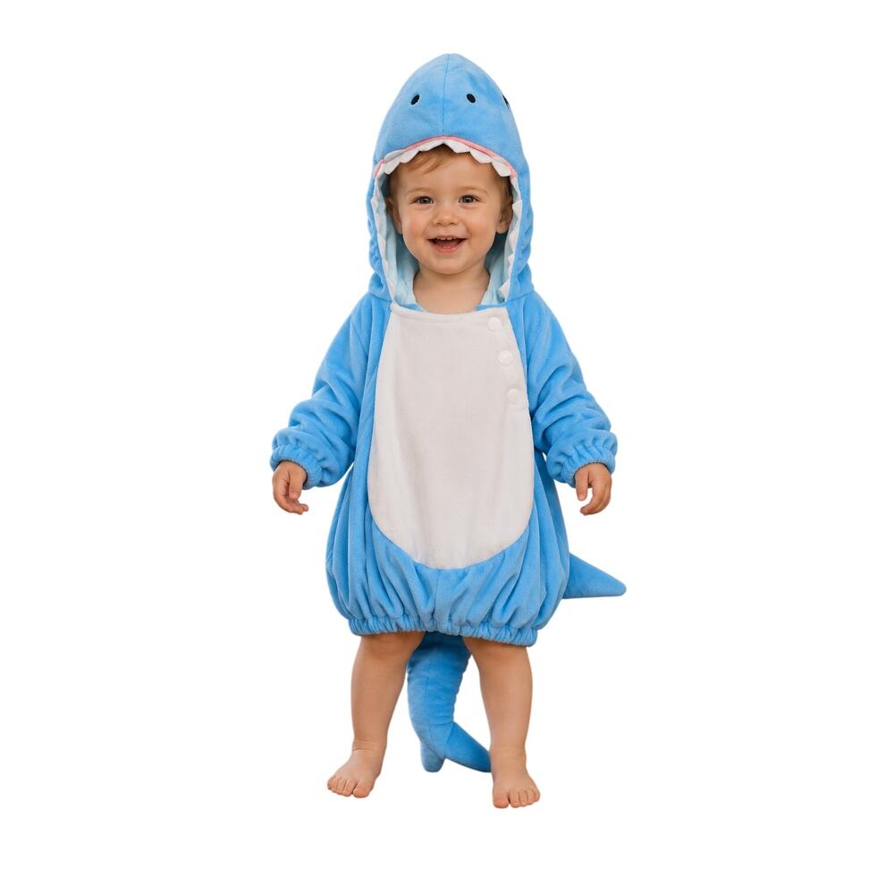 Baby Shark Costume Blue Plush Hooded 0-6M Snap Halloween NWOT